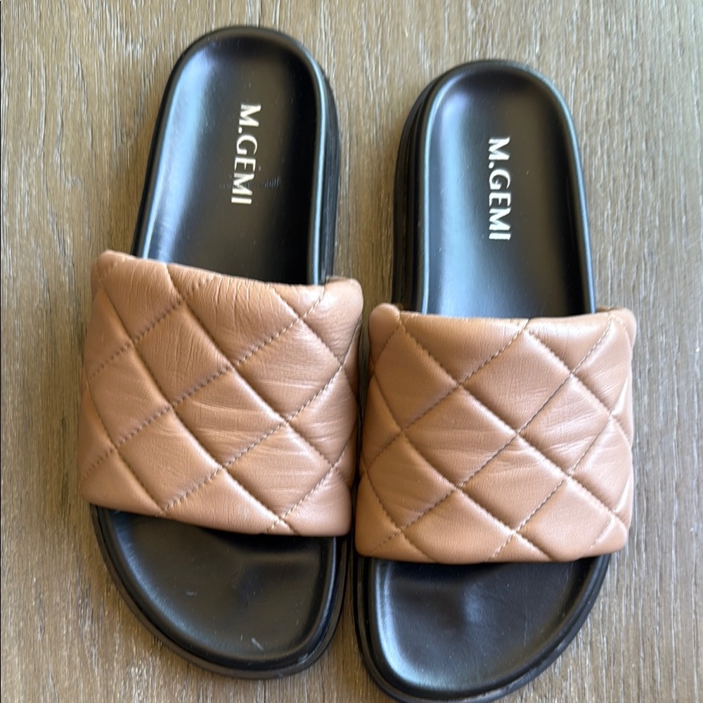 M. Gemi Women's Tan Quilted Slide Sandals